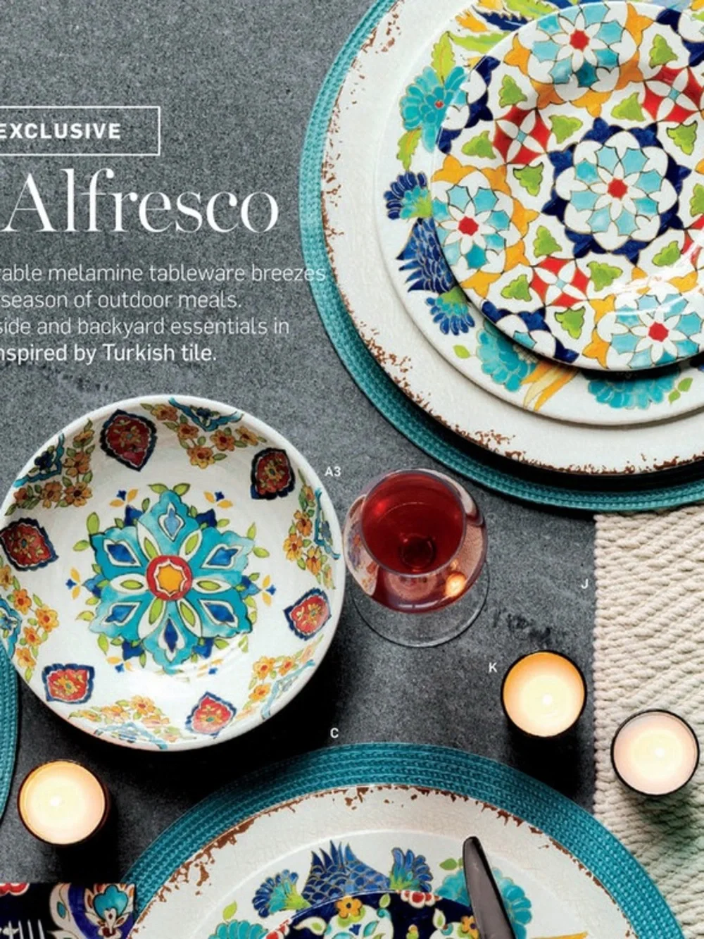 Williams Sonoma Iznik Tile Geo Indoor/Outdoor Melamine Salad Plates, S/4